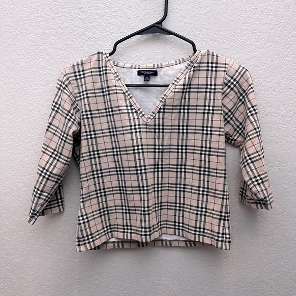 Burberry Tops - Vintage Burberry Plaid Crop Top 3/4 Sleeve Stretch Size M Fall Fashion 2000s Y2K